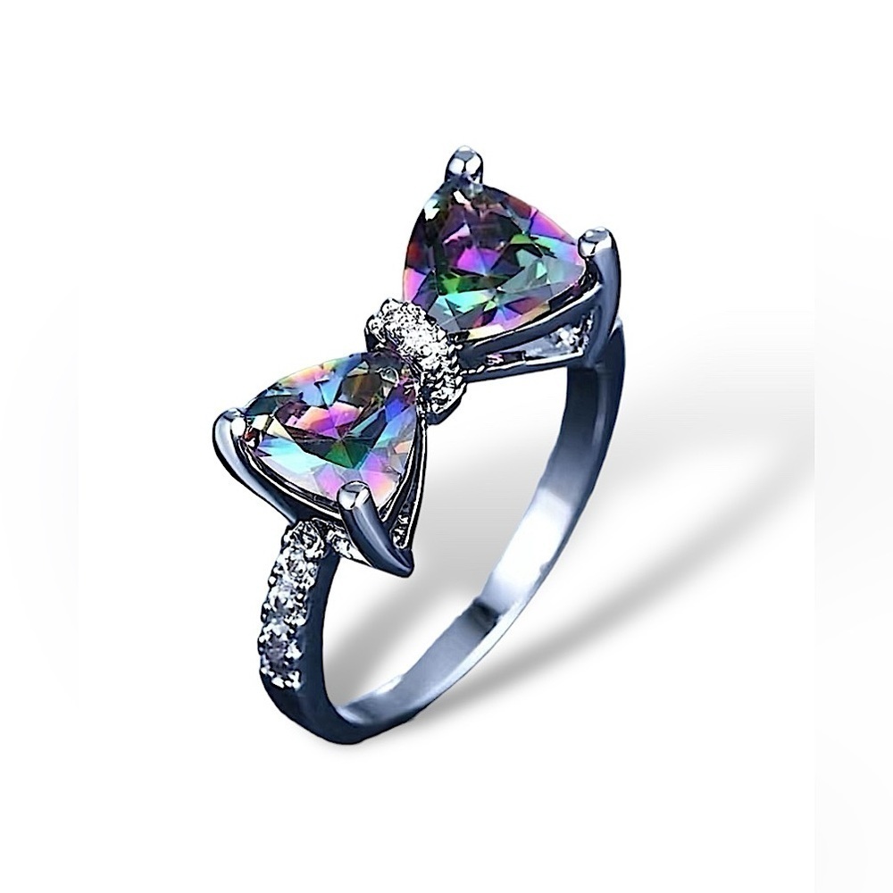 Multicolor Bow Silver Tone Ring